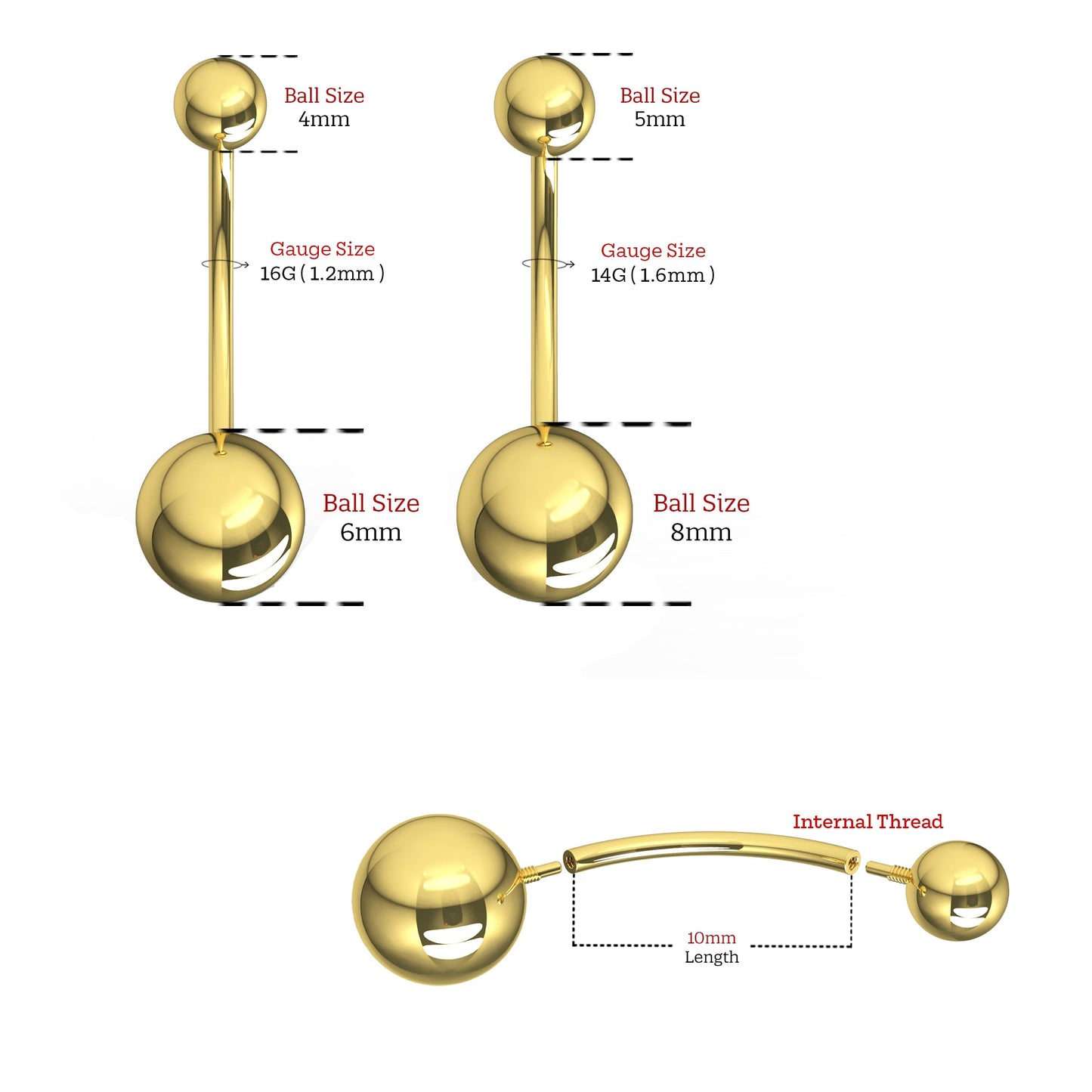 14K Gold Internally Threaded Belly Ring - Monster Piercing