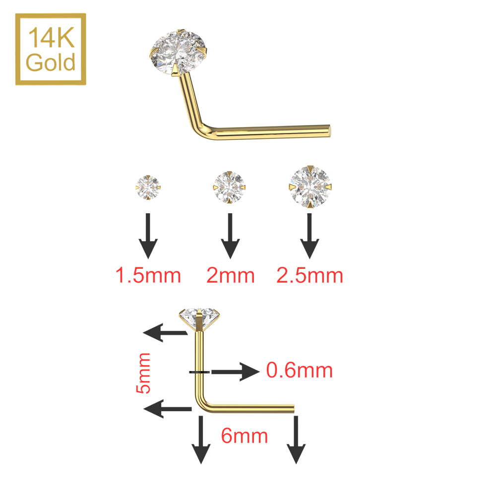 14K Gold Claw-Set Moissanite Stone L-bend Nose Stud - Monster Piercing