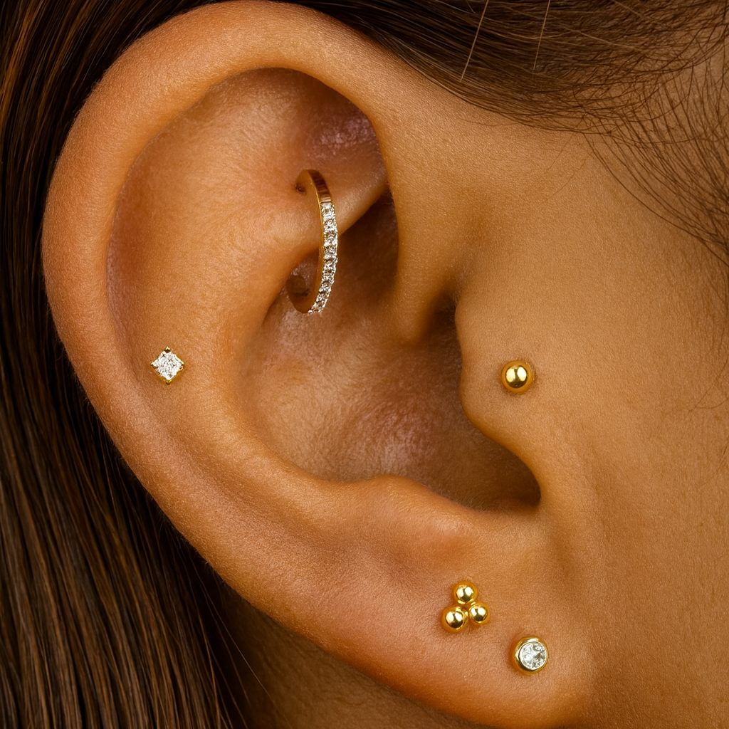 14K Gold Square and BioFlex Stud - Monster Piercing