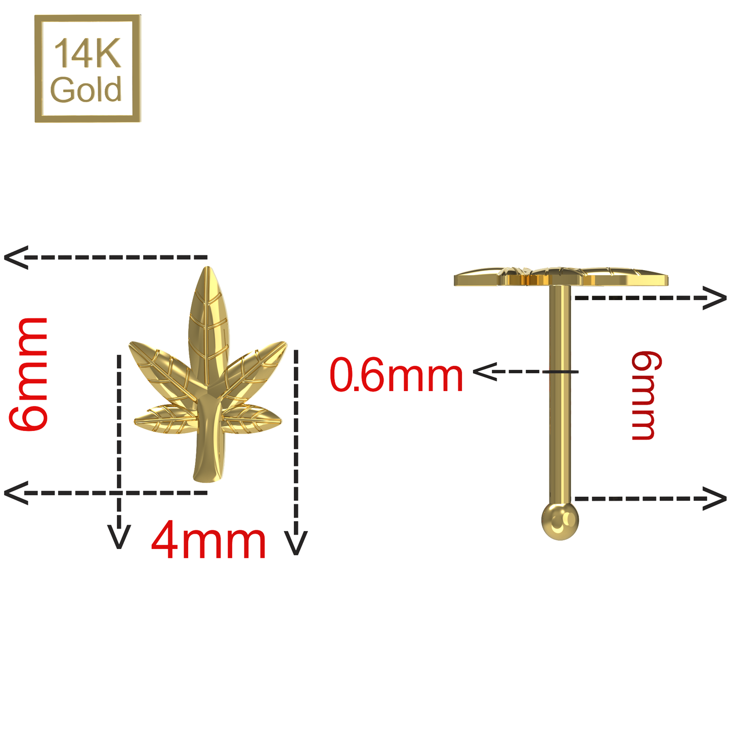 14K Gold Marijuana Nose Bone - Monster Piercing