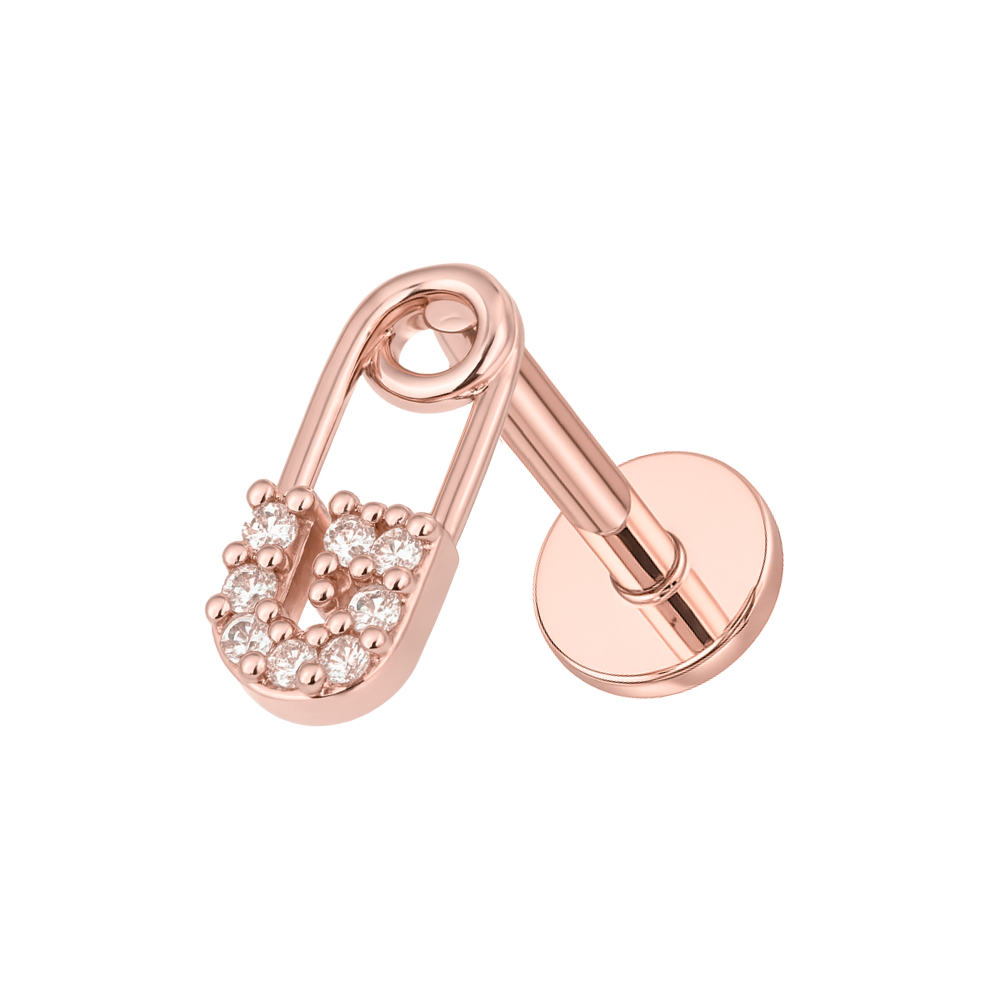 316L Surgical Steel Jewelled Safety Pin Flatback Cartilage Ear Stud