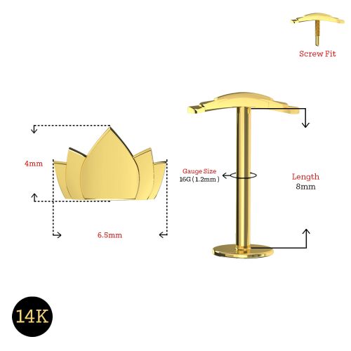 14K Gold Lotus Internally Threaded Screw Fit Stud - Monster Piercing