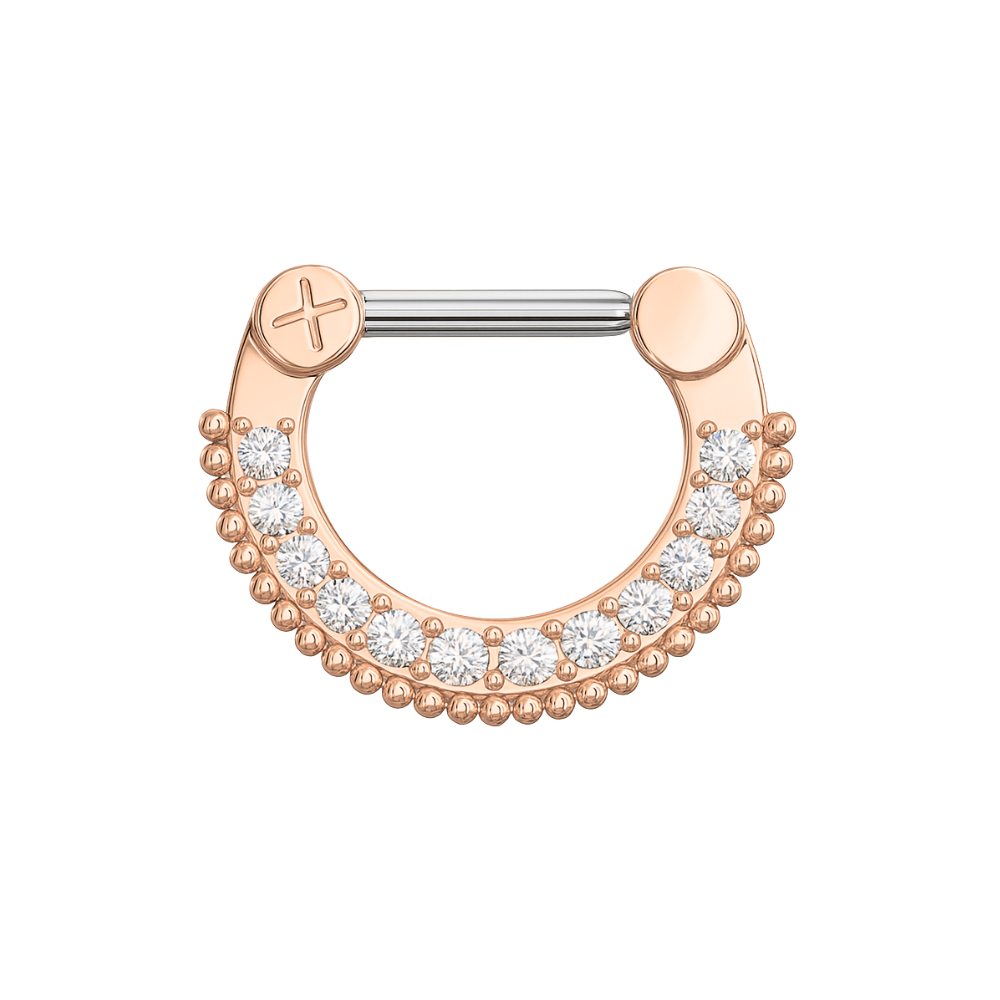 316L Surgical Steel With Gold PVD Single Line Micro Paved Septum Clicker Ring