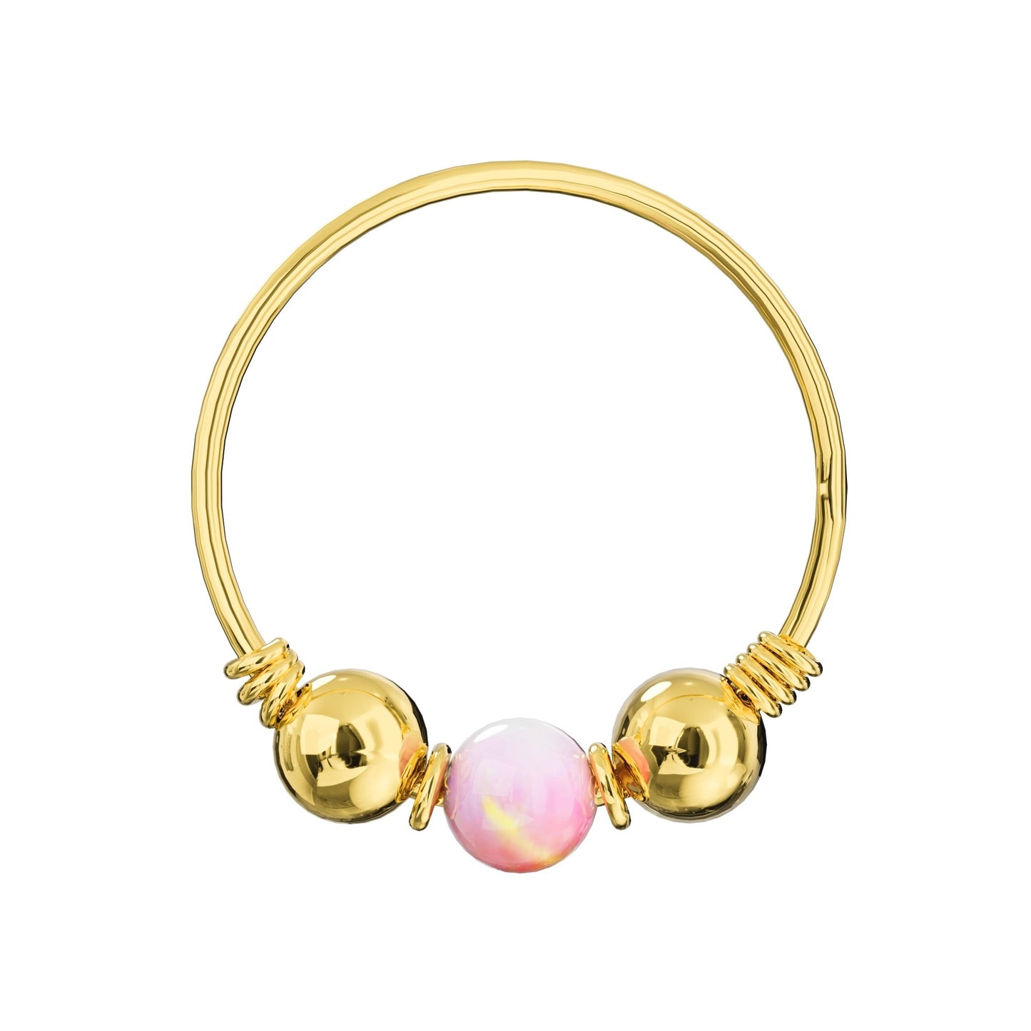 9K Gold Spring Coil end with Opal center Nose Hoop Ring - Monster Piercing