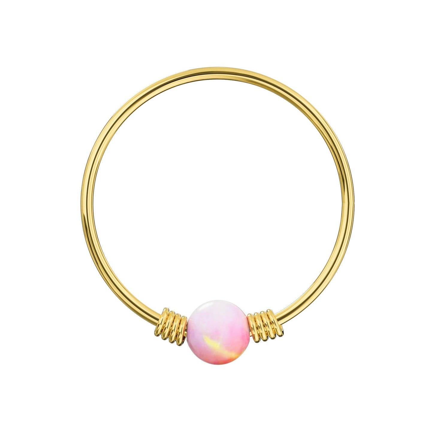 14K Yellow Gold Spring Coil-End with Opal Stone Hoop - Monster Piercing