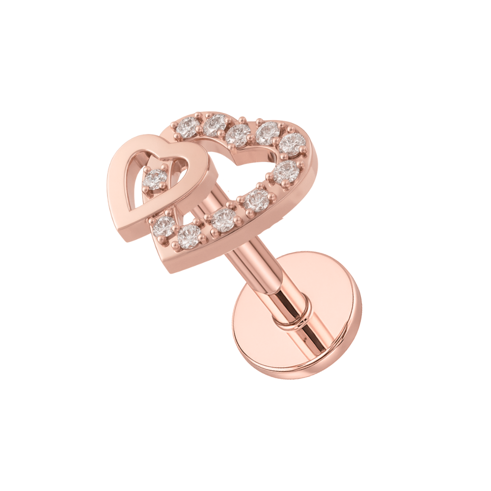 316L Surgical Steel Twin Heart Flatback Cartilage Piercing Stud