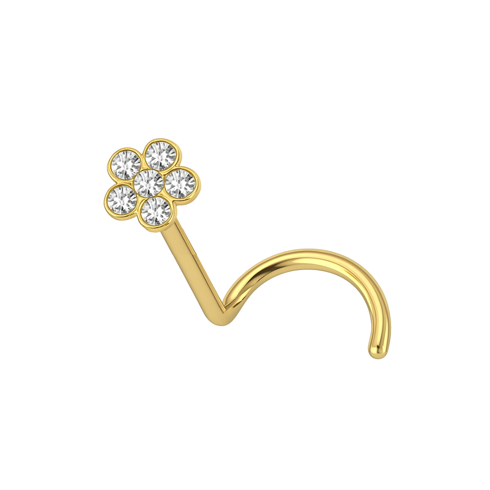 9K Gold Five Crystal Jewelled Flower Design Nose Stud - Monster Piercing