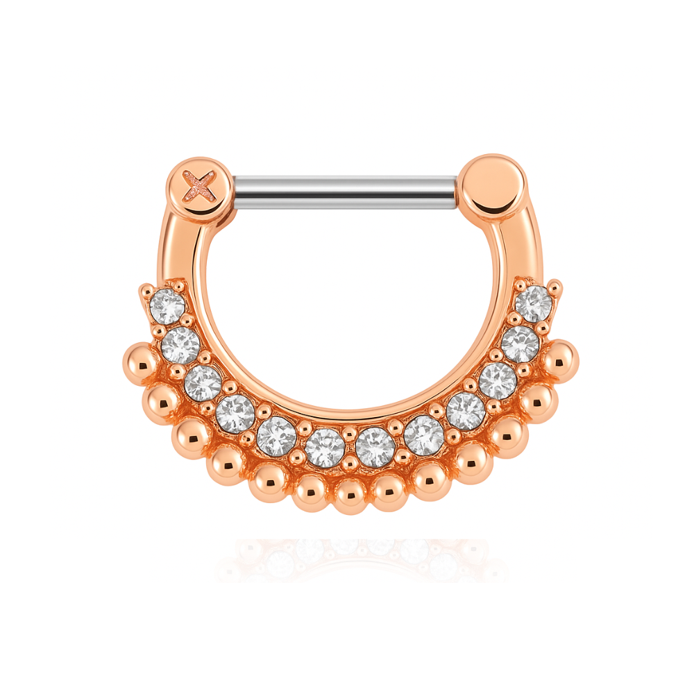 316L Surgical Steel With Rose Gold PVD Jewelled CZ Septum Clicker