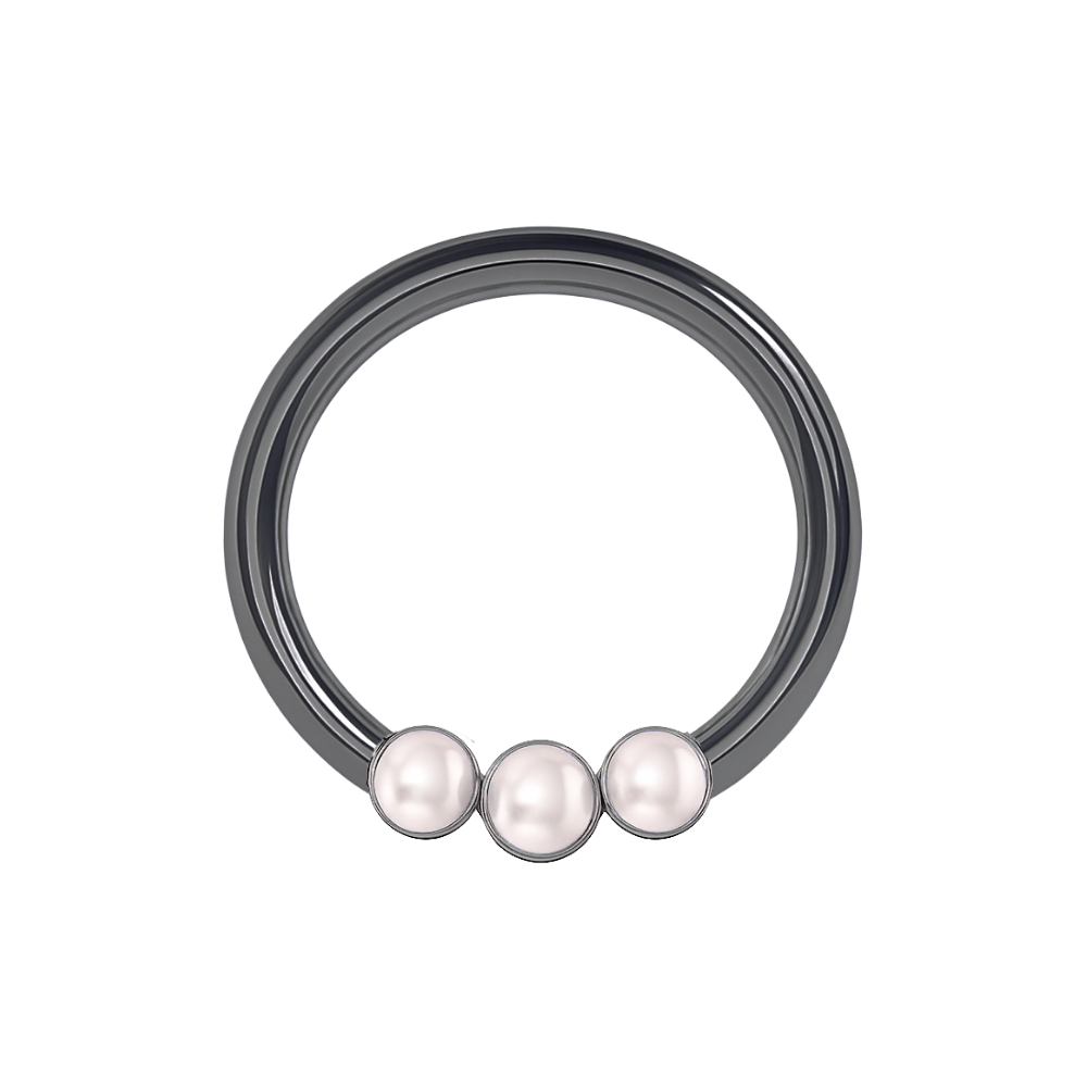 316L Surgical Steel Triple Pearl Studded Segment Clicker Ring - Monster Piercing