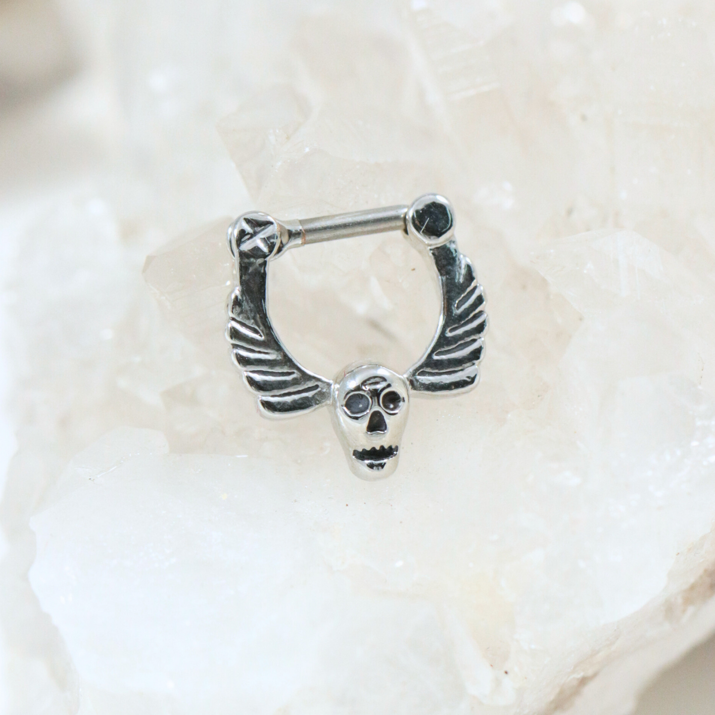 316L Surgical Steel Skull & Angel Wings Septum Clicker - Monster Piercing