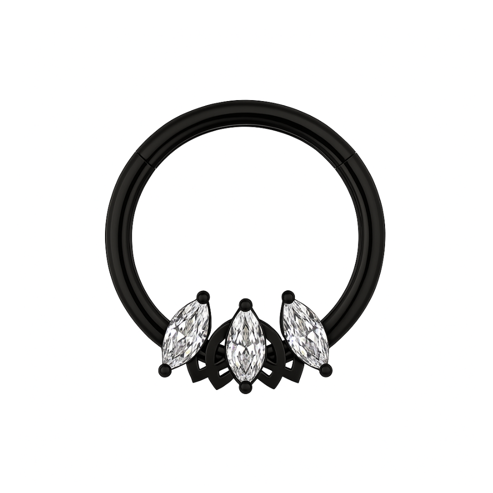 316L Surgical Steel Triple Marquise CZ Stone Segment Clicker Ring - Monster Piercing