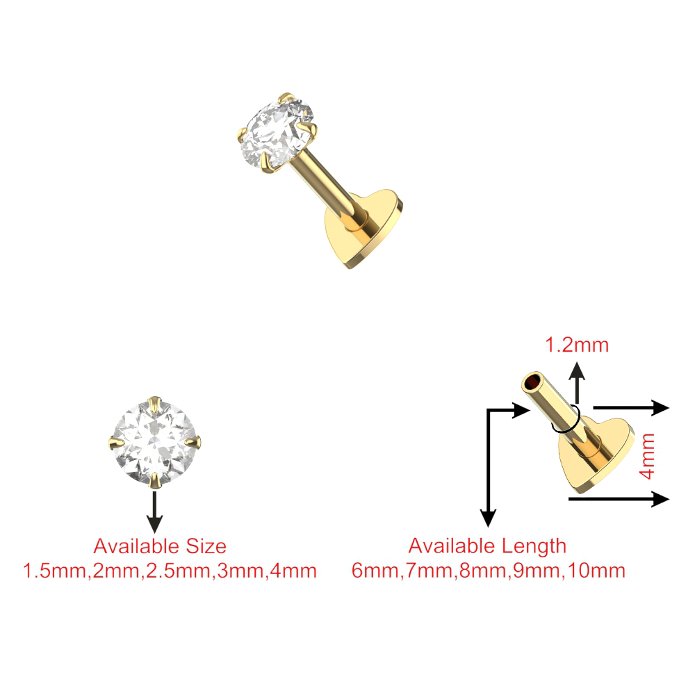 925 Sterling Silver Round CZ Jewelled Thread-less Push-Fit With Heart Flatback Stud - Monster Piercing