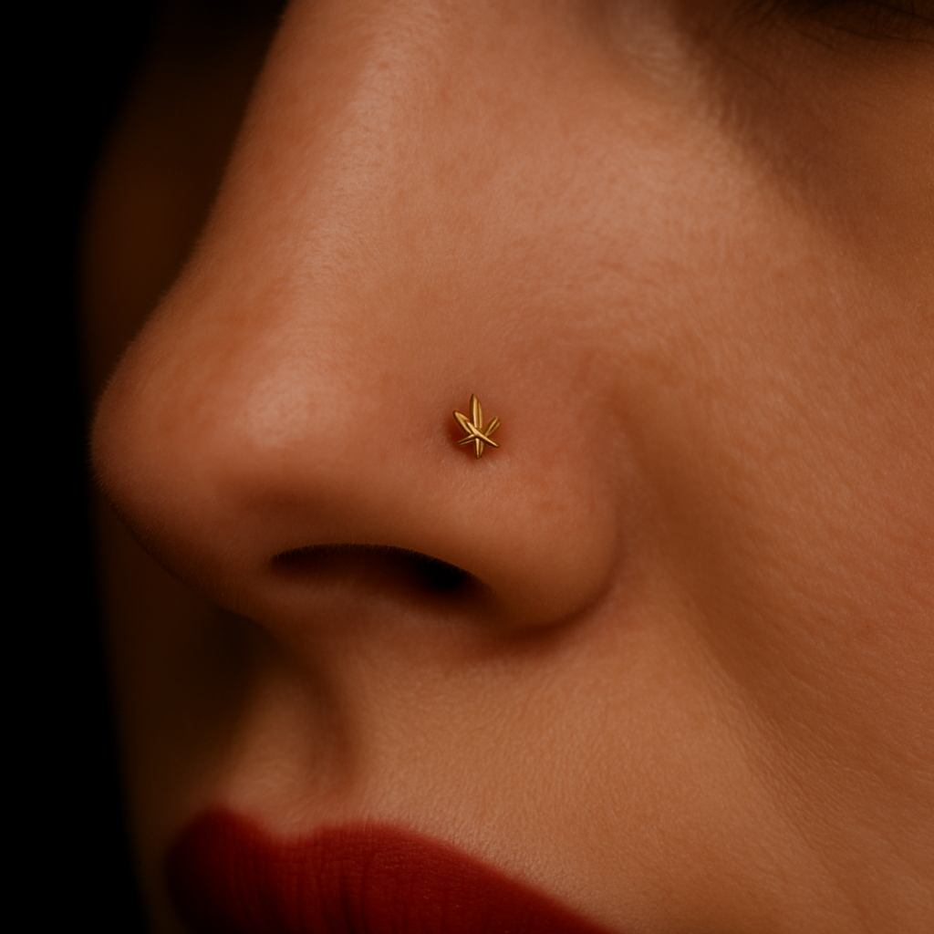 14K Gold Marijuana Leaf and Bio Flex Nose Screw - Monster Piercing
