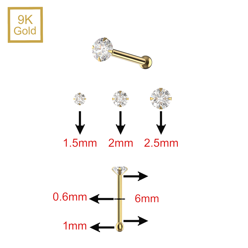 9K Gold Claw-Set Moissanite Nose Stud - Monster Piercing