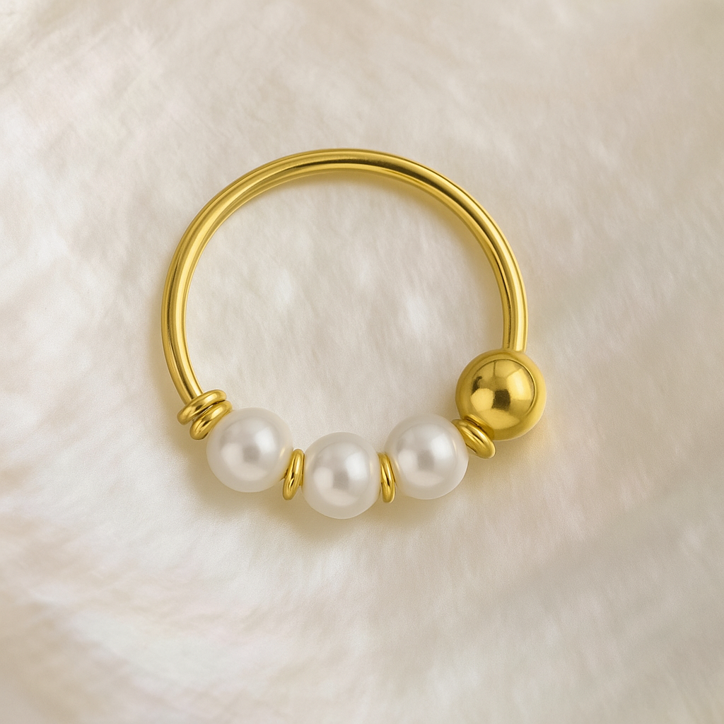 9K Gold Genuine Pearl Hoop Nose Ring Yellow Gold