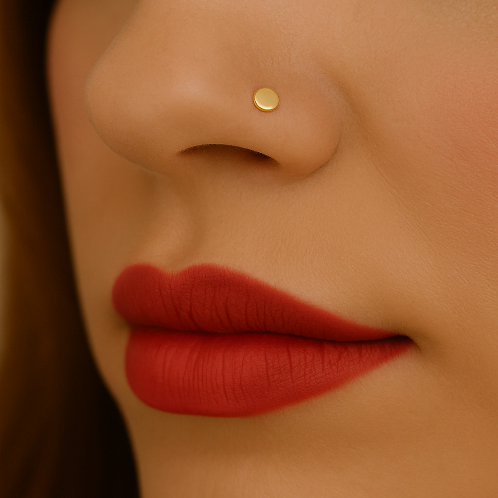 14K Gold Plain Button Style L-Shape Nose Stud - Monster Piercing