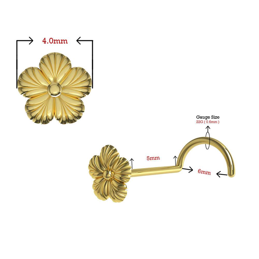 9K and 14K Gold Flower Nose Screw Gold Nose Screw - Monster Piercing