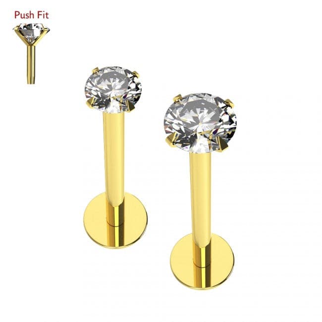 9K Gold Flatback with Cubic Zirconia Jewelled Push Fit Top - Monster Piercing