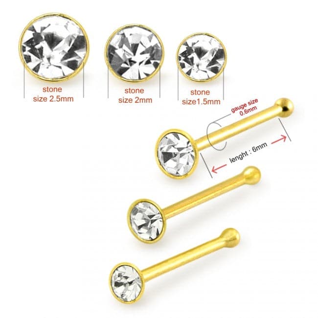 9K Gold Genuine Crystal Jewelled Nose Bone - Monster Piercing