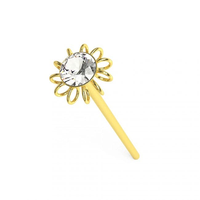 9K Gold Jeweled Coil Flower Straight Nose Stud - Monster Piercing