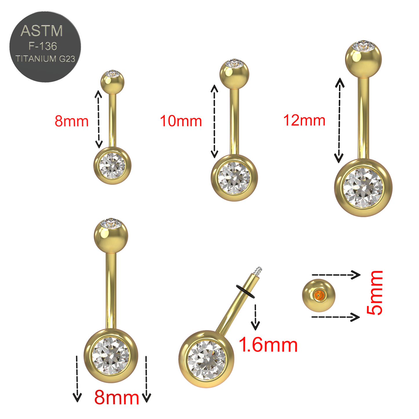 G23 Titanium Double CZ Jewelled Non Dangling Banana Belly Ring - Monster Piercing