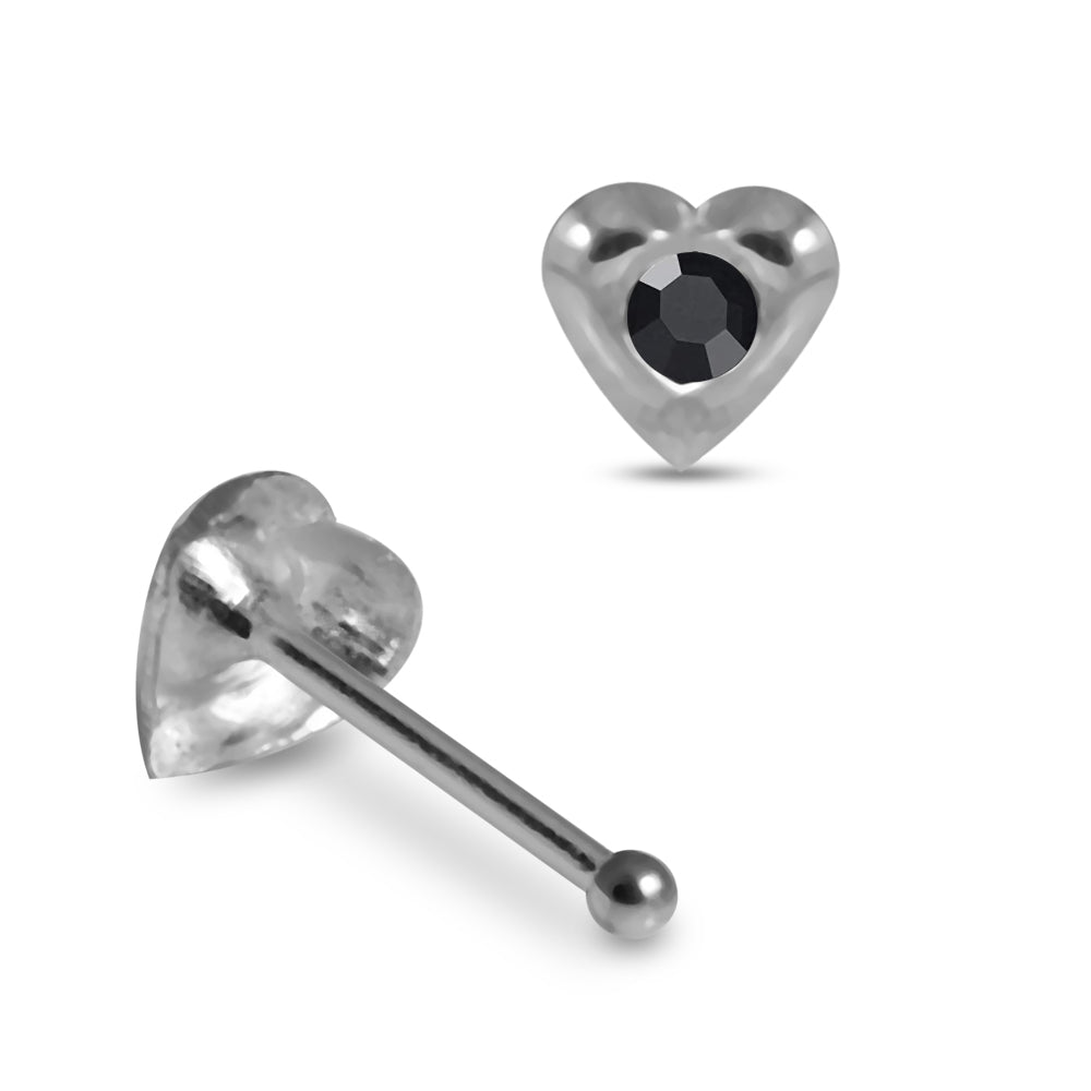 925 Sterling Silver 5pcs Jewelled Heart Nose Bone Set - Monster Piercing
