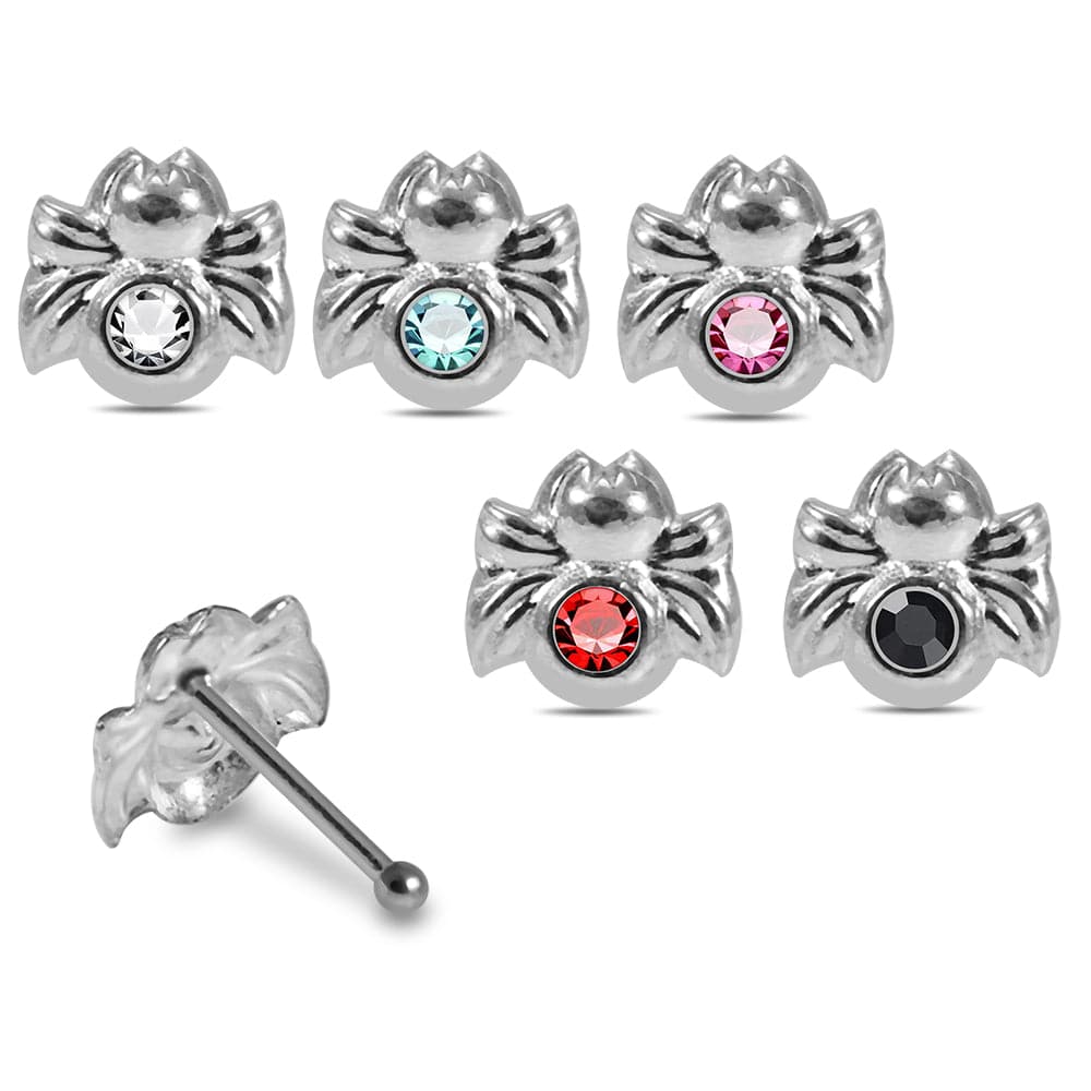 925 Sterling Silver 5pcs CZ Jewelled Spider Nose Bone Box - Monster Piercing