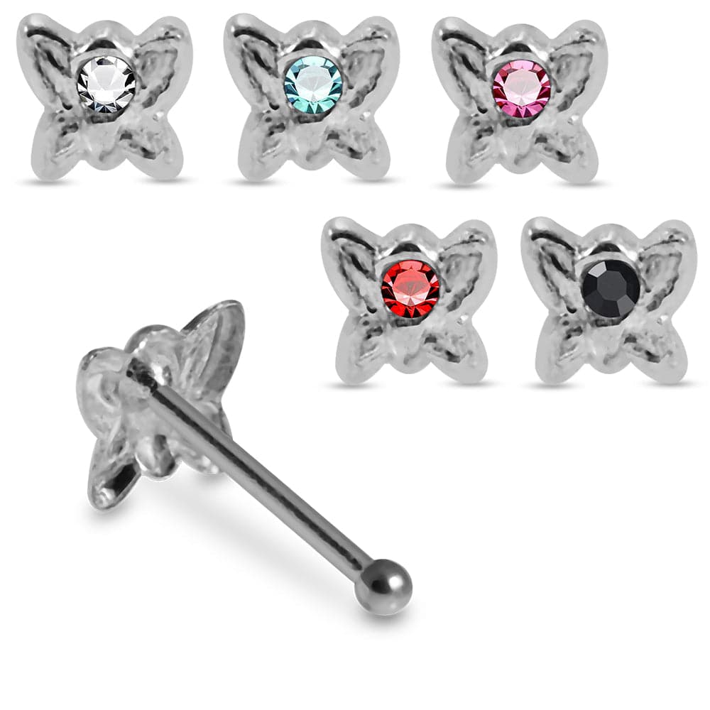 925 Sterling Silver 5pcs CZ Jewelled Butterfly Nose Bone Box - Monster Piercing
