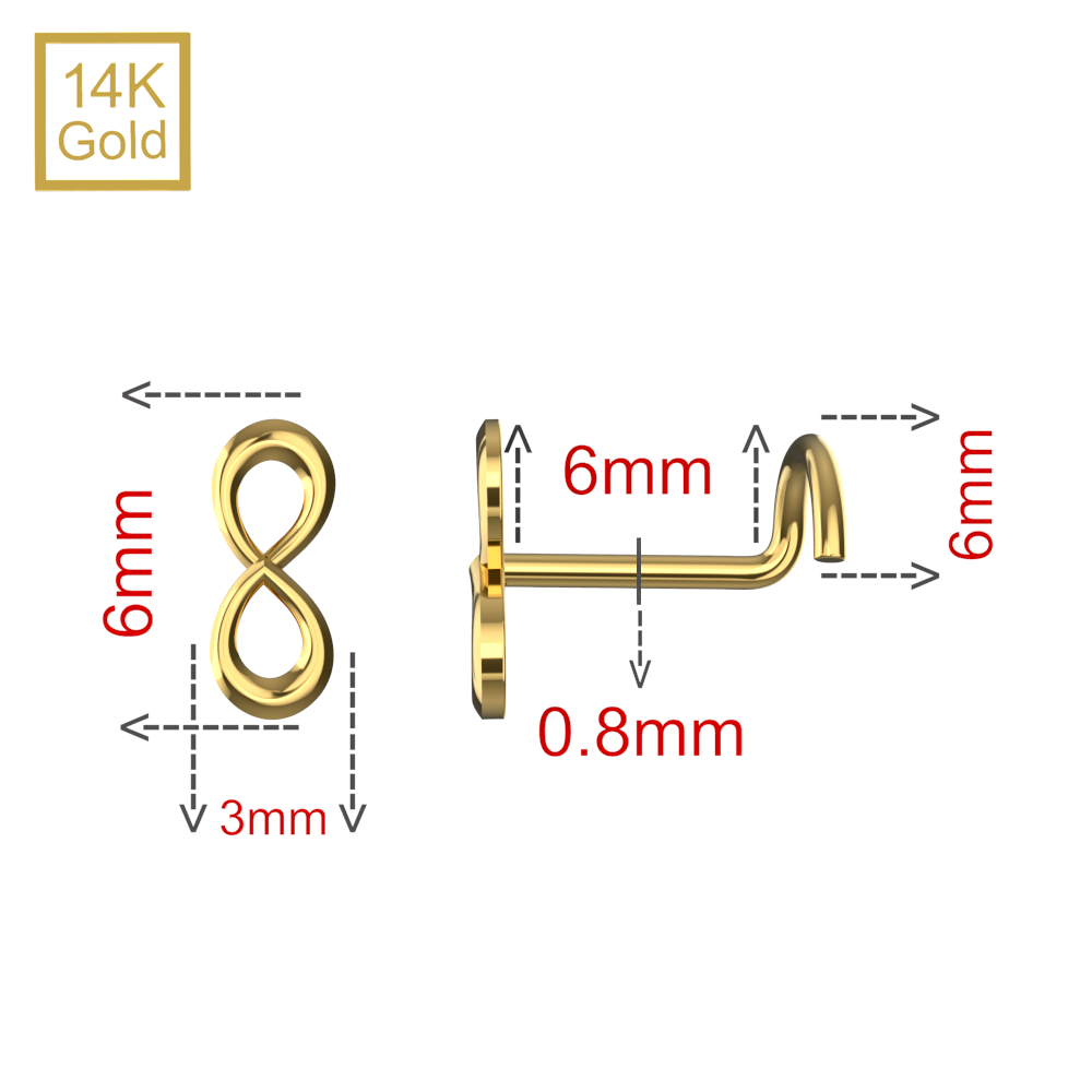 14K Gold Infinity Nose Screw Nose Stud - Monster Piercing