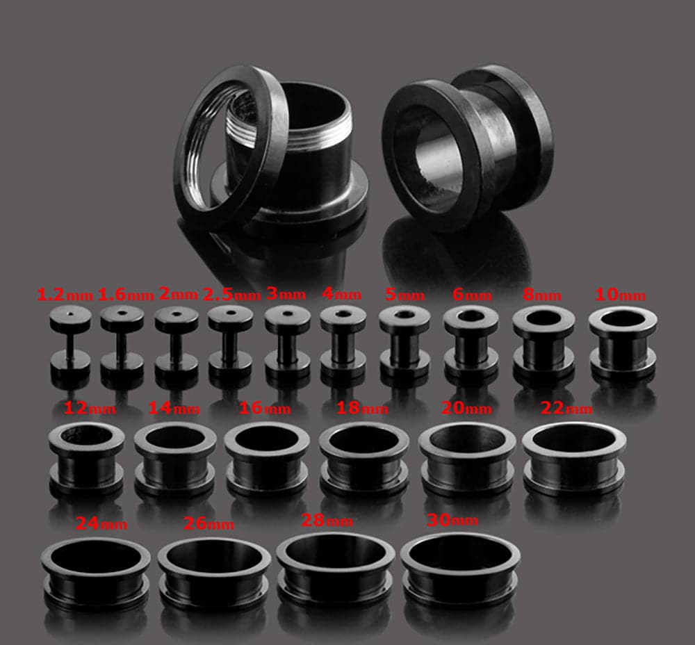 316L Surgical Steel Basic Black External Threaded Tunnel - Monster Piercing