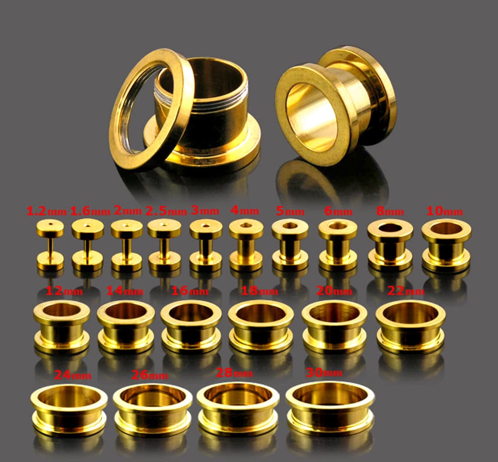 316L Surgical Steel Basic Gold External Threaded Tunnel - Monster Piercing