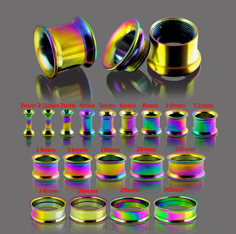 316L Surgical Steel Double Flared Rainbow Internally Threaded Tunnel - Monster Piercing