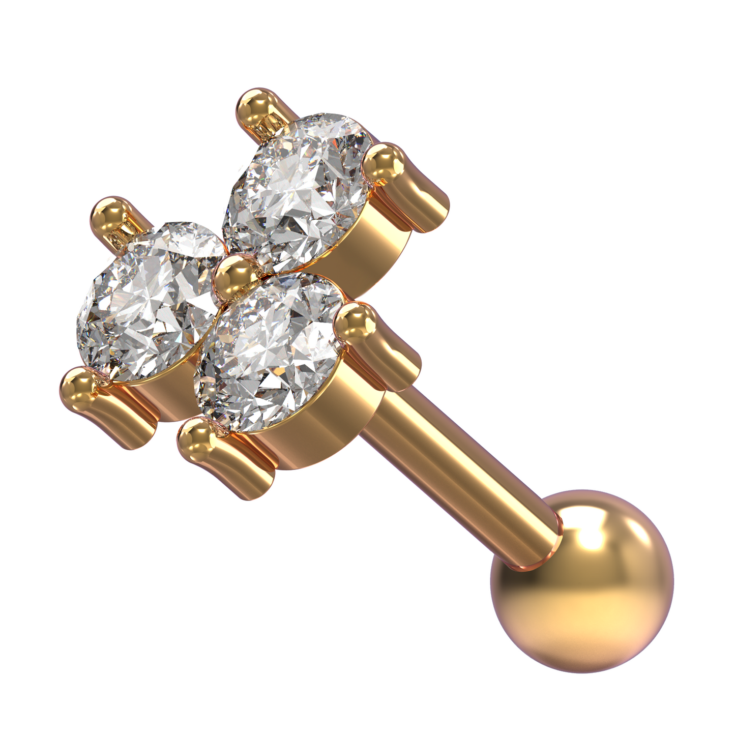 316L Surgical Steel Tri CZ Jewelled Internally Threaded Top with Ball - Monster Piercing