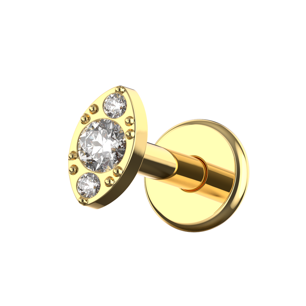 G23 Titanium Vintage CZ Jewelled Marquise Internally Threaded Flatback Stud - Monster Piercing