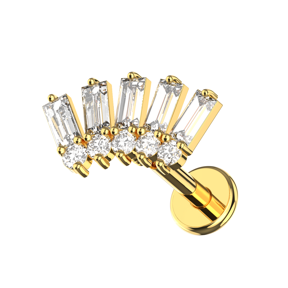 316L Surgical Steel Baguette and Round CZ Jewelled Crown Flatback Stud - Monster Piercing
