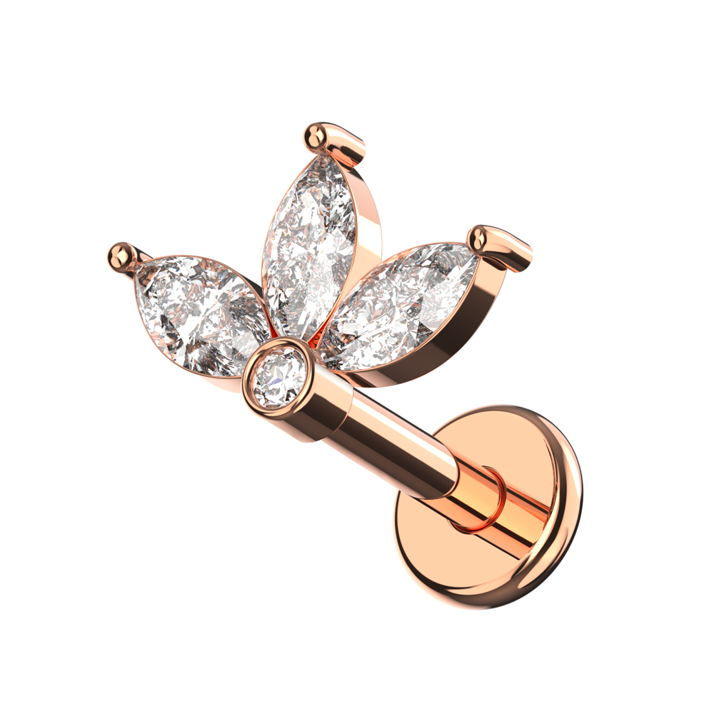 316L Surgical Steel Marquise Jewelled Baby Lotus Flatback Stud - Monster Piercing