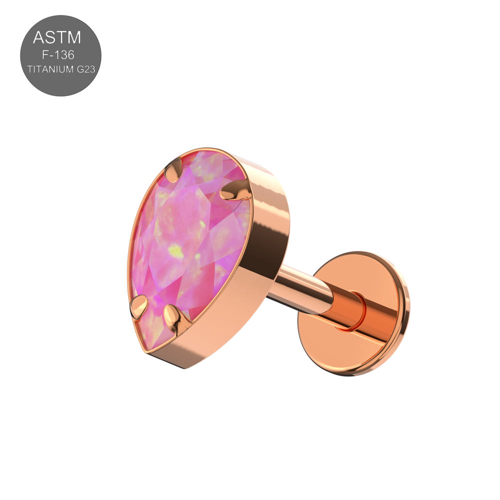 G23 Titanium Tear Drop Opal Jewelled Internally Threaded Flatback Stud - Monster Piercing