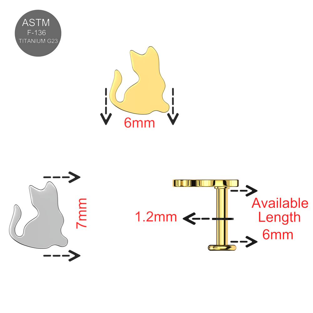G23 Titanium Minimalist Kitty Internally Threaded Flatback Stud - Monster Piercing