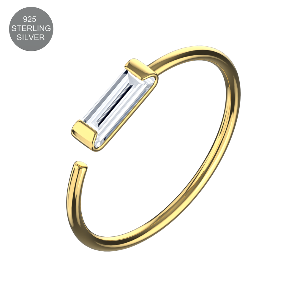 925 Sterling Silver CZ Bar Jewelled Nose Hoop Ring - Monster Piercing