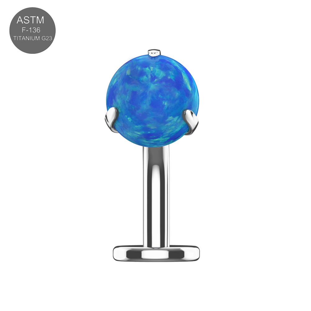 Blue opal G23 Titanium Opal Ball Jewelled Threadless Floating Belly Ring with polished ASTM F-136 titanium base for stylish and safe piercings.