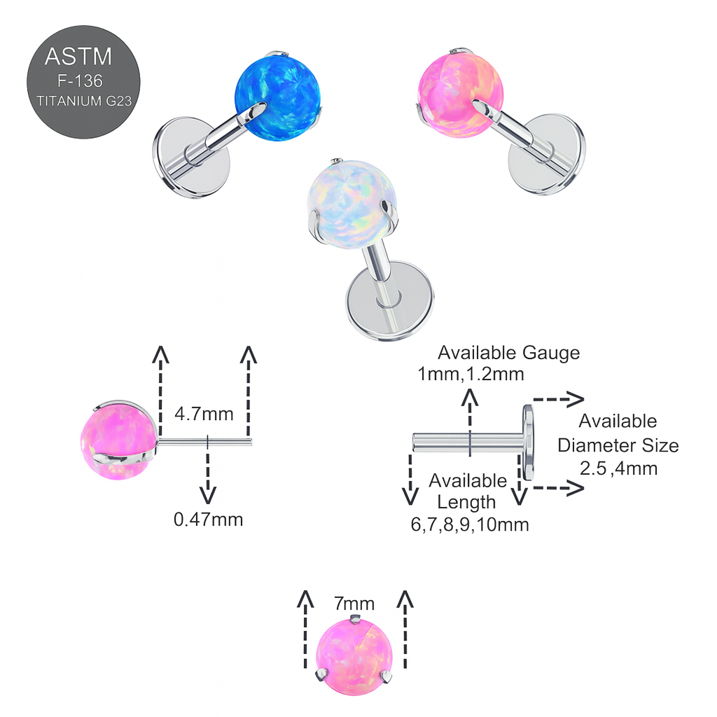 G23 Titanium Opal Ball Thread-less Push-Fit With Flatback Stud - Monster Piercing