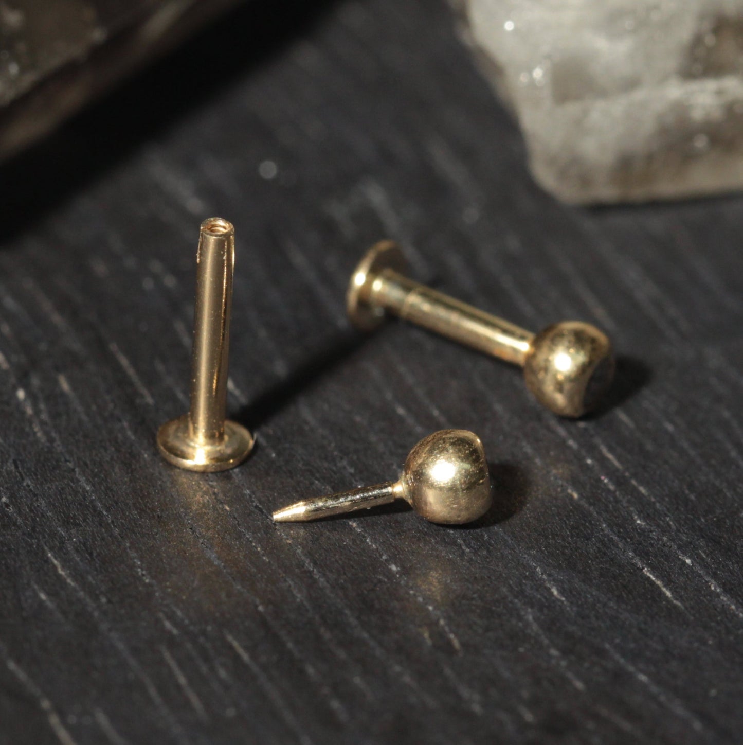 14K Gold Round CZ Jewelled Push-Fit Labret with Flatback Stud - Monster Piercing