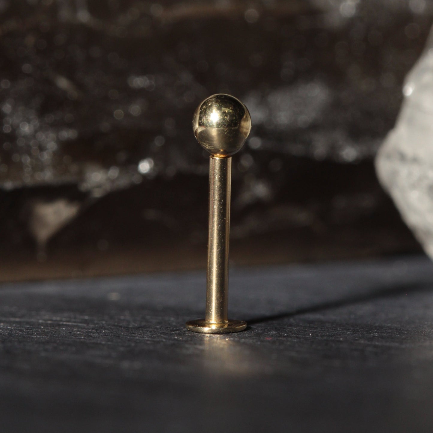 14K Gold Internal Thread with Plain Bead Ball Top - Monster Piercing