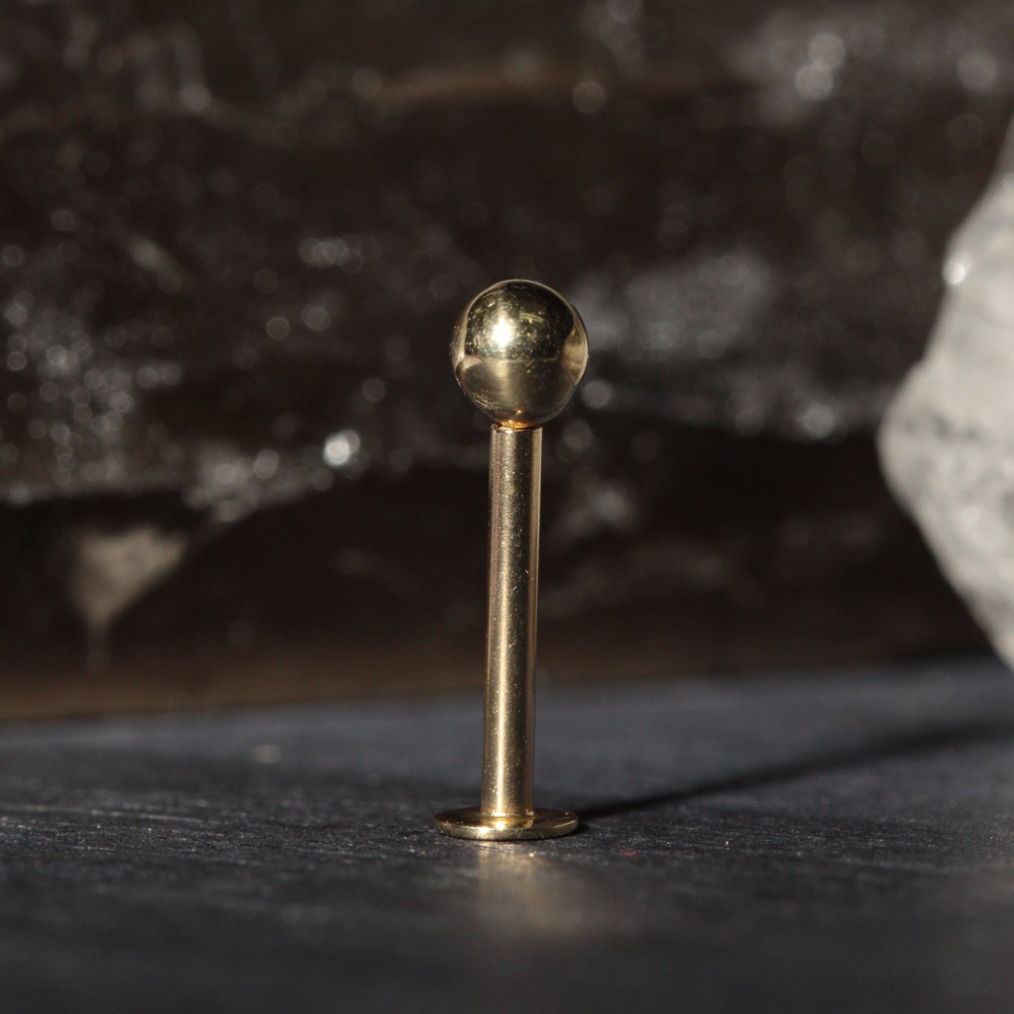 14K Gold Internal Lip Labret Plain Bead Ball Push Fit Top - Monster Piercing