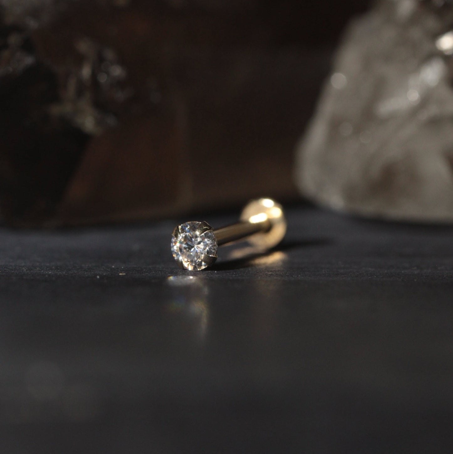 14K Gold Round Cubic Zirconia Jewelled Push Fit Top - Monster Piercing