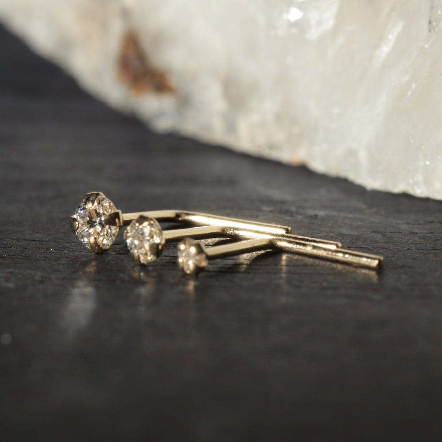 9K Gold Claw Set Round Lab Grown Diamond L-Bend Nose Stud - Monster Piercing