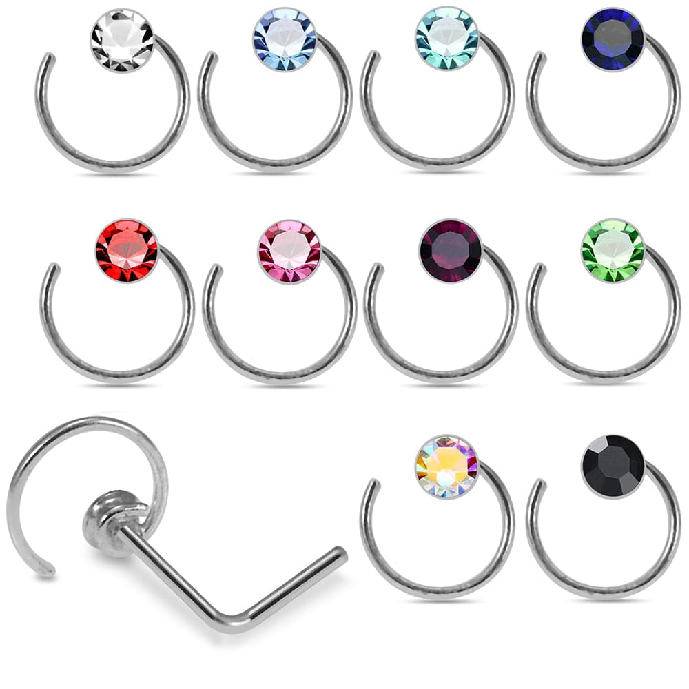 925 Sterling Silver 10pcs CZ Jewelled Coil Design L-Bend Nose Stud Box - Monster Piercing