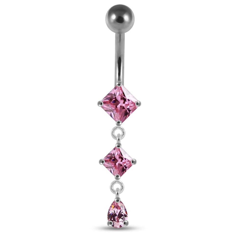 925 Sterling Silver Dangling Jewelled Belly Ring - Monster Piercing