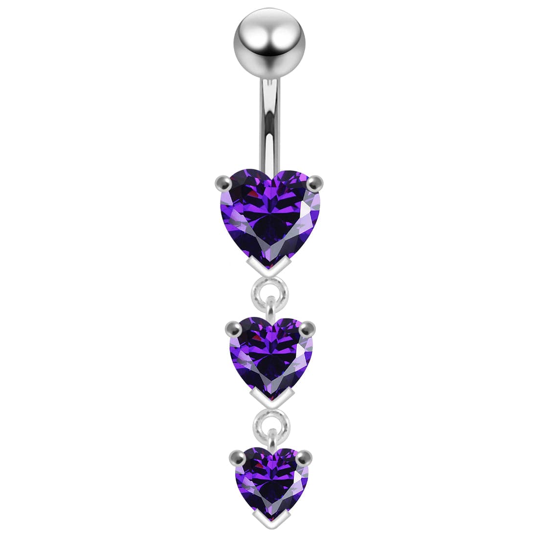 925 Sterling Silver Charm Trio Heart Jewelled Moving Navel Ring - Monster Piercing