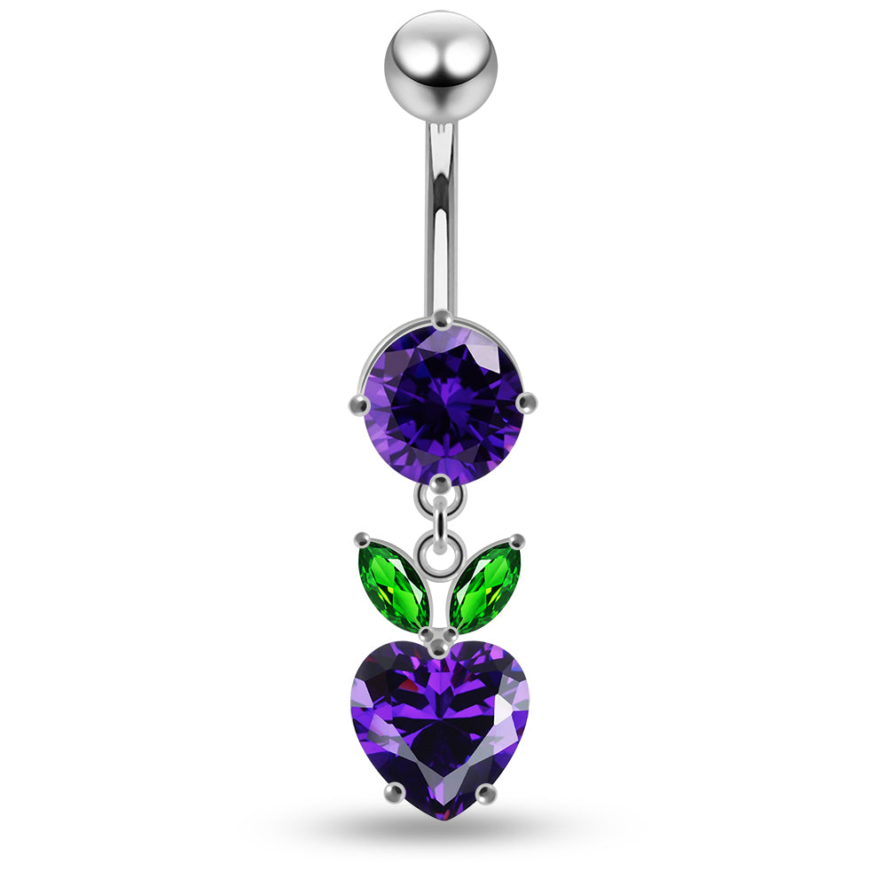 925 Sterling Silver Jewelled Fashion Cherry Heart Navel Belly Piercing Belly Piercings Clear Clear Lavender Aquamarine Dark Blue Pink Purple